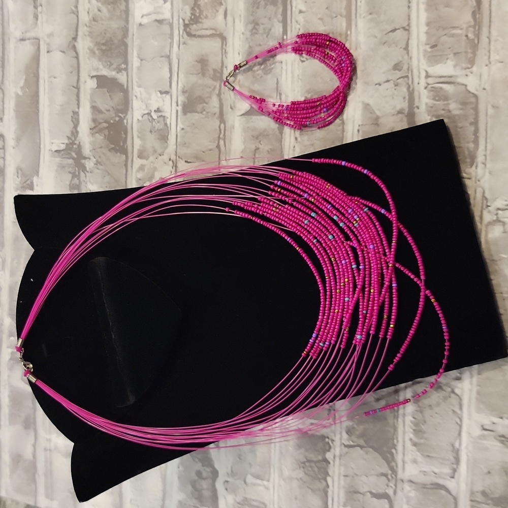 Beaded Multi Strand Fashion Necklace & Bracelet